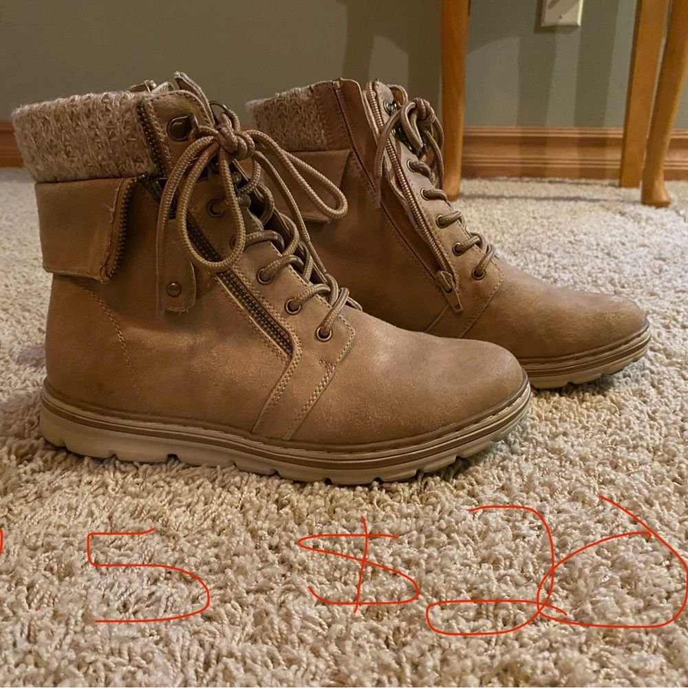 Tan Lace-Up Ankle Boots